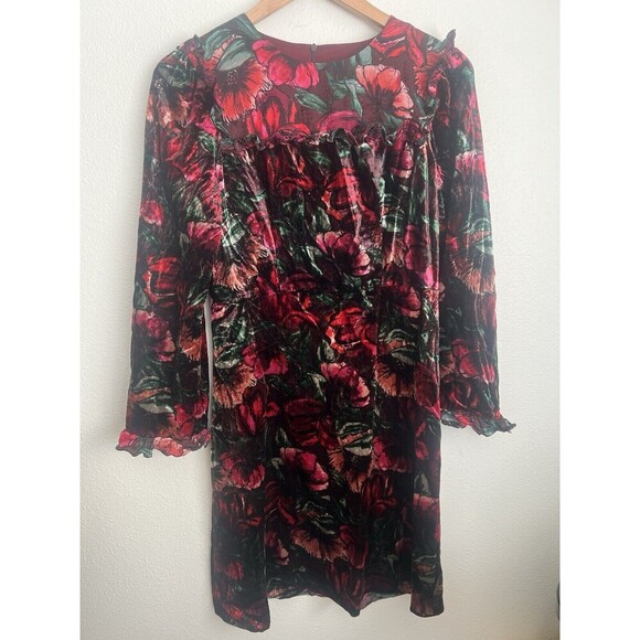 SANDRO Women's Velvet Velour Floral Dress Whimisgoth Dark Romance Silk Blend 38 - Picture 6 of 12